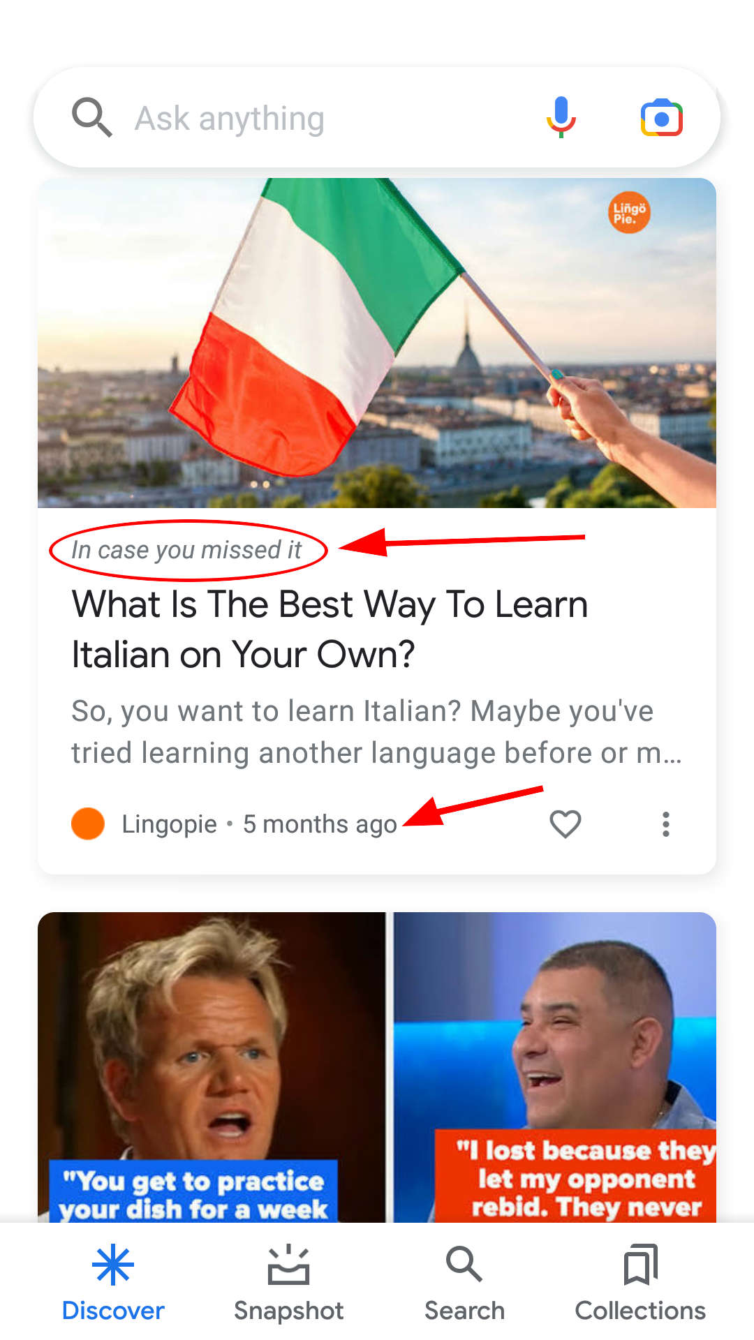 google app discover feed old content