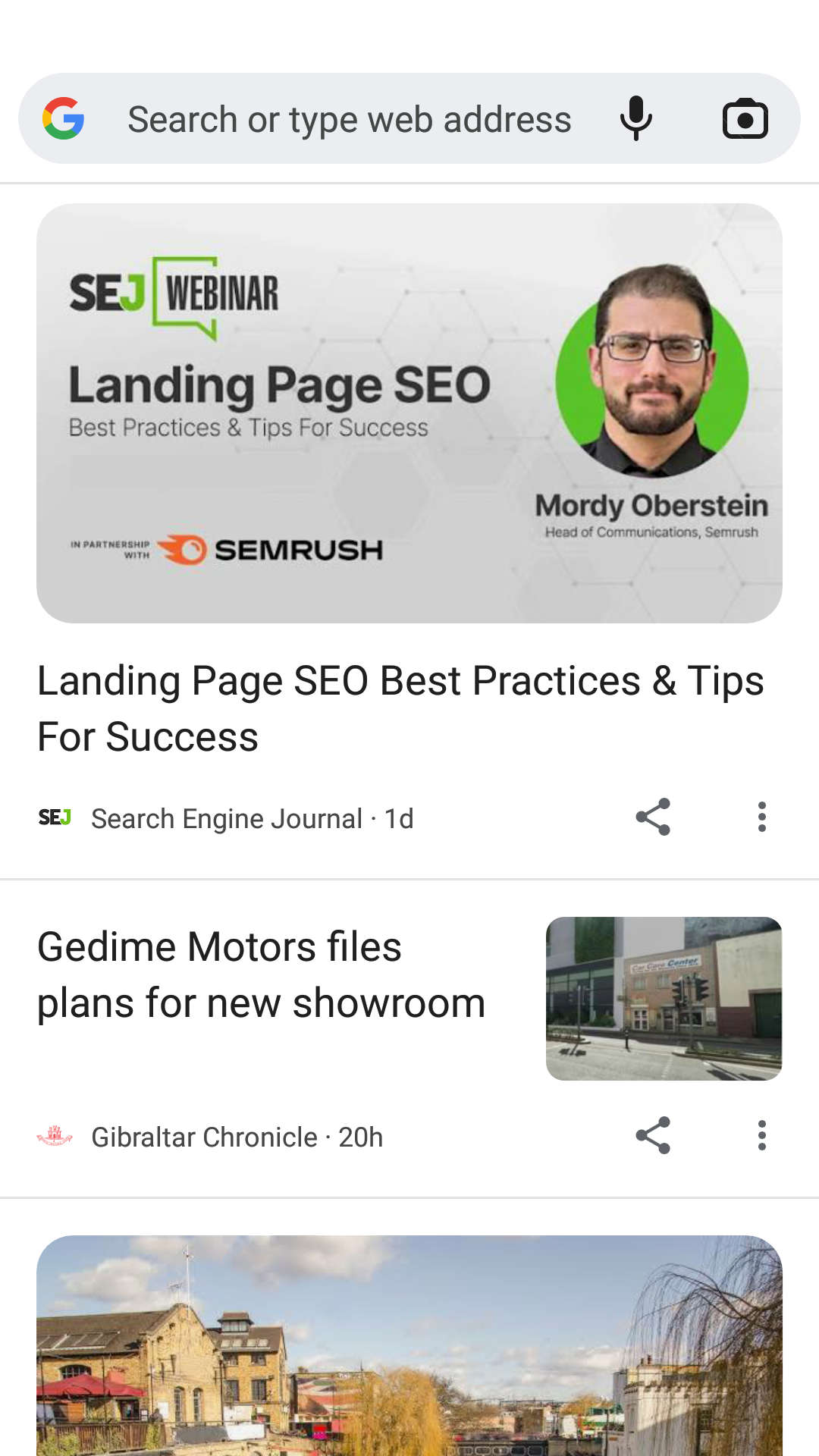 Google Chrome Discover new page feed